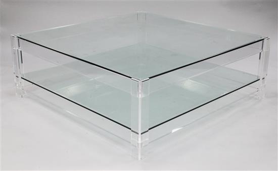 A 20th century two tier square glass and perspex low table, W.4ft .75in.